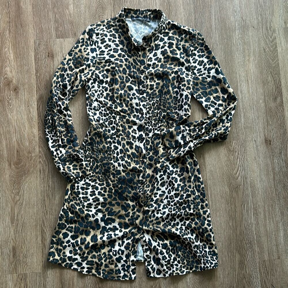 Abercrombie‎ & Fitch Long Sleeve Shirt Dress Cheetah Print Size Small